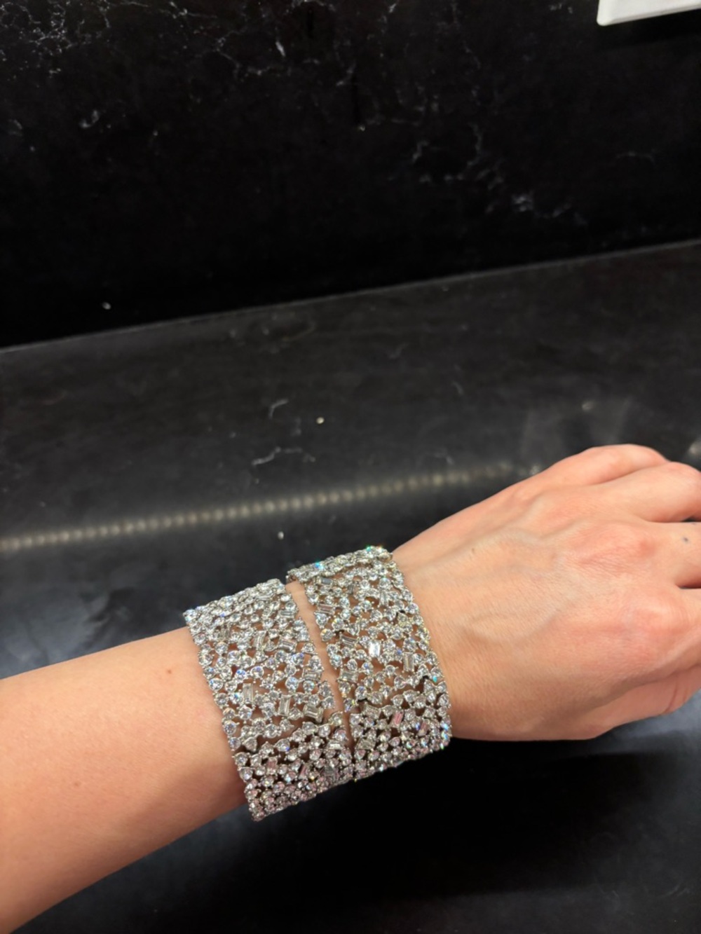 Crystal Wide Cuff Bracelets - Silver Sparkle